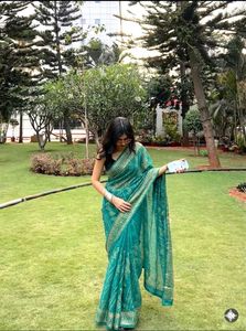 Green Paisley Print Saree