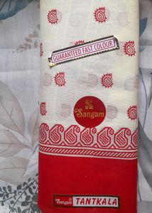 Red printed White Saree