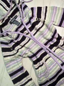 Vintage Striped Double Zip-Up Hoodie
