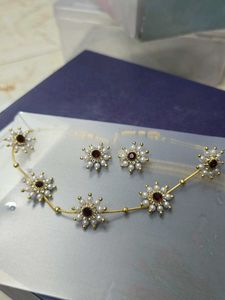 Pearl &amp; Ruby Flower Jewellery Set