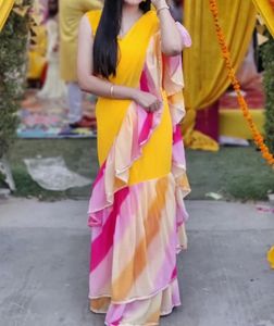 Saree For Haldi And Mehandi Function With Belt