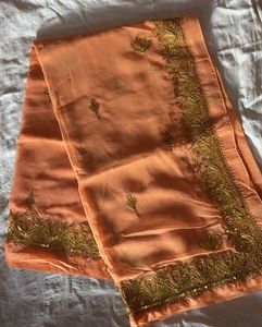 Peach Saree with Gold Embroidery