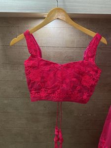 magenta pink chiffon lehenga set