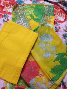 Vibrant Yellow Floral Kurta Set with Dupatta