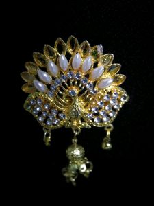 Beautiful, Pretty, Peacock, Moti, Diamond, Golden Colour Hairclip