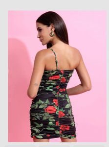 Floral One-Shoulder Ruched Mini Dress