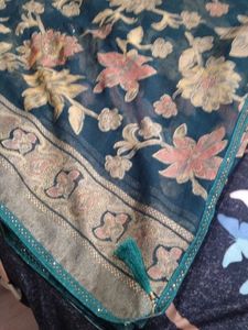 Teal Green Saree with Woven Zari Floral Design