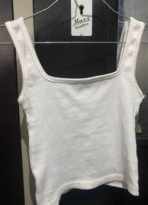 White Ribbed Square Neck Tank Top