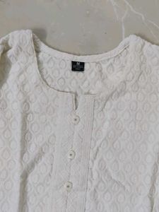 White Pure Cotton Kurta | Full Self Chicken Work |