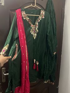 Emerald Green Flowy Ethnic Suit