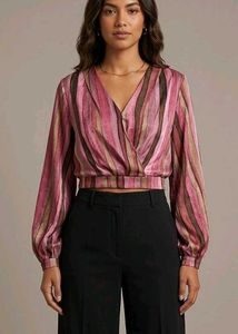 Striped V-Neck Cropped Blouse