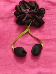 Cute Dark Brown Scrunchie with Ribbon