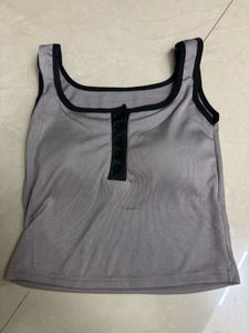 Stylish Grey Button-Up Tank Top