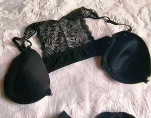 Stylish Black Lace Back Bra with brief 👍