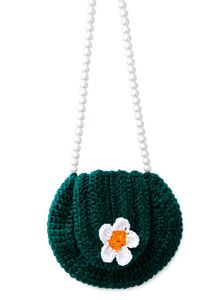 Crocheted Green Daisy Bag with Pearl Strap