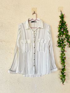 Chic Striped Lace-Up Blouse