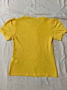 Yellow Textured Puff Sleeve Top