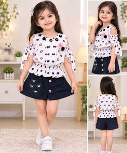 Cute Polka Dot Cold Shoulder Top & Skirt Set