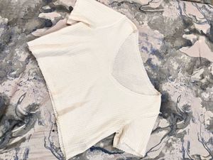 Cream Textured Cropped Top