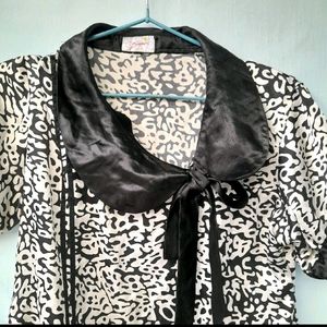 Vintage Black &amp; White Print Mini Dress
