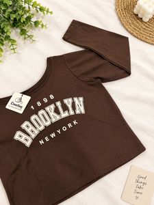 Brown Brooklyn one shoulder T-Shirt