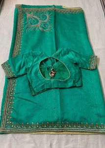 Emerald Green Embellished Saree with Blouse