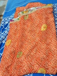 Vibrant Orange Bandhani Saree