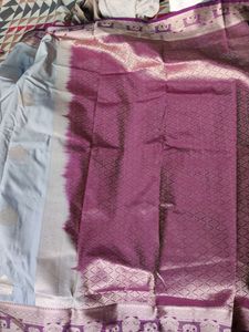 Elegant Grey Silk Saree with Purple Zari Border