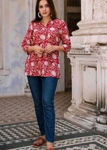 Stylish Red Printed Kurti