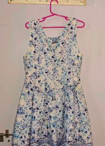 Blue Floral Print Sleeveless Dress