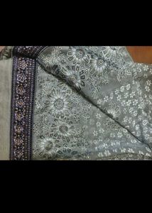 Elegant Grey Floral Embellished Saree