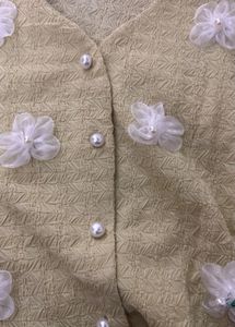 Lemon Yellow Puff Sleeve Top with Flower Detail
