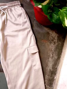 Beige Wide Leg Cargo Pants