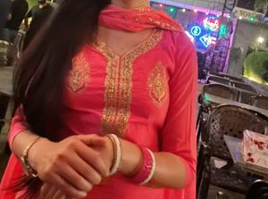 Elegant Pink Kurti Set with Gold Embroidery