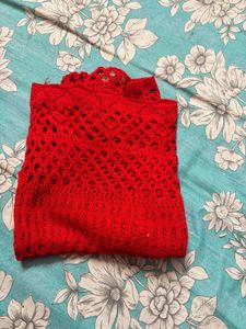 Red Crochet Knit Sweater Top