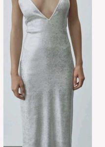 Zara White sequin Midi Slip Dress