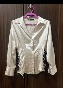 Chic Lace-Up Satin Blouse shirt