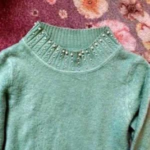 Mint Green Beaded Knit Sweater