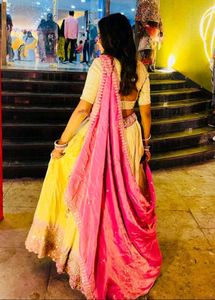 Cream &amp; purple Lehenga choli set