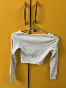 White Long Sleeve Square Neck Crop Top