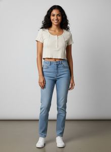 Cream Ribbed Henley Crop Top