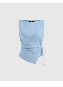Chic Blue Asymmetrical Wrap Top