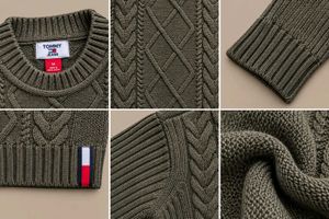 OLIVE CABLE KNIT CREW NECK SWEATER