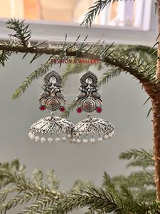 Oxidized Silver Jhumka Earrings