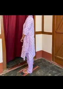 Purple Block Print Kurta Set with Dupatta