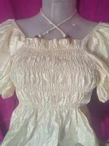 White Crop Top with Shirring