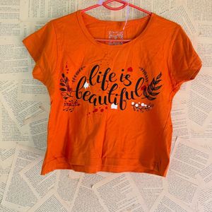 Orange "Life is Beautiful" Graphic T-Shirt