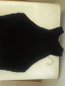 Black Knit Top with Pearl Embellishments