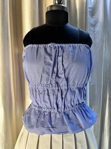 Blue Gingham Smocked Bandeau Top &amp; Skirt Set