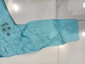 Elegant Blue Embroidered chanderi silk Kurta